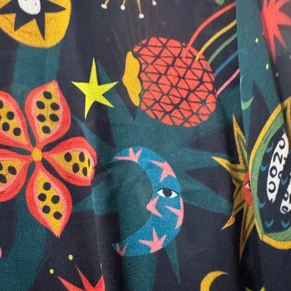 FARM Rio Dark Green Long-Sleeve Tiered Dress with Red, Yellow and Teal Motif - Picture 8 of 9